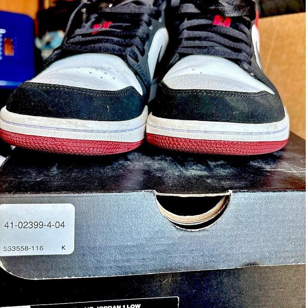 Air Jordan 1 Low "Black Toe" White/Black-Gym RedStyle 553558-116 Sz10.5" Men's